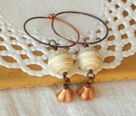 'Astraea' Goddess earrings - 'Treasures' collection - in cream white and gold tones, boho chic