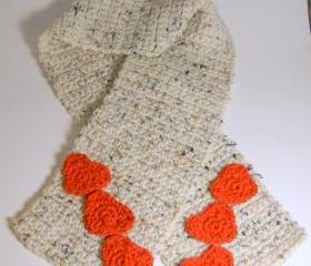Crochet Scarf in Fleck Acrylic Yarn with Hearts