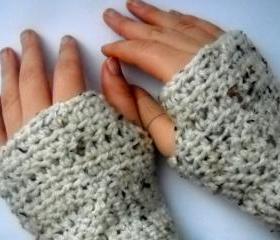 Crochet Gloves Fingerless Cream Fleck Arcylic Yarn - Made To Order