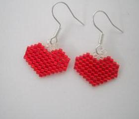 Valentines Day Heart Earrings Delica Beads