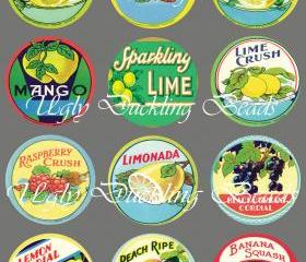 Digital Collage Sheet - Clip Art Elements- Digital Scrapbooking-Original Art Work- 'Vintage Fruit Labels'