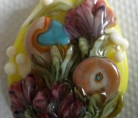 Lampwork Bead - Pendant Focal- 'A Floral Melody' Floral Bead SRA