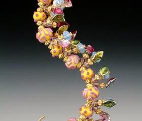 Lampwork Bracelet- Yellow Bumpy Bead- SRA