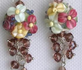 Lampwork Earrings, Handmade Glass Beads, 'Dazzling Dangles-Pink'