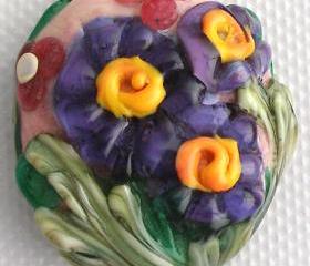 Lampwork Bead - Pendant Focal- 'Floral Vignette' Floral Bead SRA