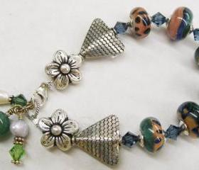 Lampwork Bracelet-'Green Animal Print' SRA