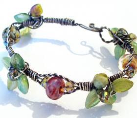 Wired Leaves and Beads Bracelet