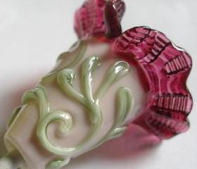 Focal Bead- Pendant Bead - SRA- I Pink and Wine - Bell Flower- Glass beads