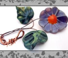 Purple Lampwork Flower with 2 leaf set-SRA