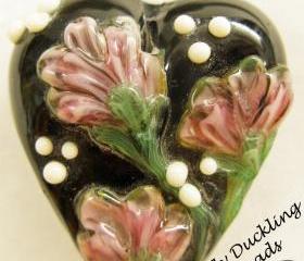 Lampwork Focal Bead- Pendant Bead - SRA- 'Crocus Bistro'- Lampwork Heart Bead