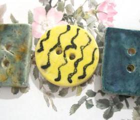 Large Button Trio- Handmade Ceramic Buttons (3) SRA
