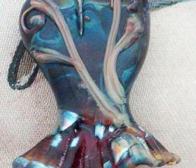 Lampwork Focal Bead- Pendant Bead - SRA- 'Ballerina Heart- Cocoa Dolce'- Lampwork Heart Bead