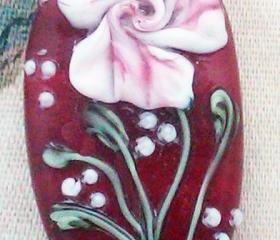 Lampwork Bead - Pendant Focal- 'Floral Couture' Floral Bead SRA