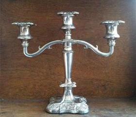 Vintage English Silver Candelabra, Classic 3 Light Candle Stick