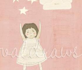 Girl on pink background reaching for stars Reach for the Stars 8x10 print