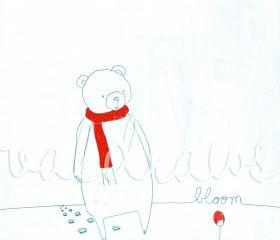 Bear art print Winter art print Bloom 8x10 print in white red and turquoise