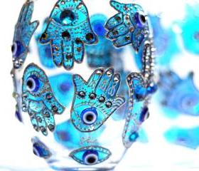 Hand Painted Glass Jar with Lid, Khamsa