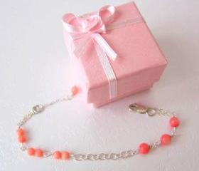 Heart Coral Bracelet- 925 Silver & Coral Quartz