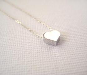 Sterling silver necklace with tiny heart bead - With a little heart