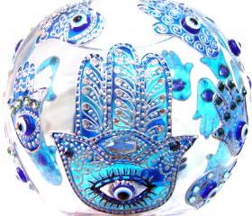 Hand Painted Glass Bowl, Khamsa