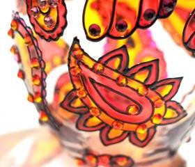 Hand Painted Glass Jar with Lid, Fireopal, Paisley