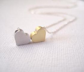 Sterling silver necklace with 2 tiny hearts - You & Me