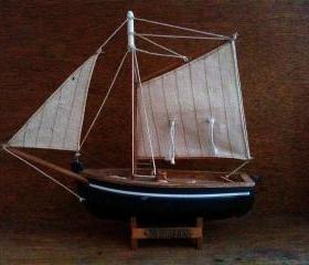 Vintage English Blue Oyster Boat, Wood Home Decor Display
