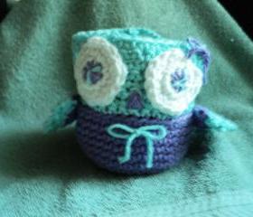 Apple Cozy - Owl Shaped - Purple and Blue- Crocheted
