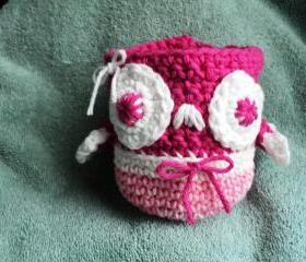 Apple Cozy - Owl Shaped - Pink and White- Crocheted