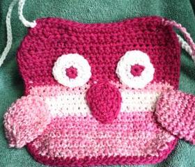 Crocheted Pink Owl Baby Bib