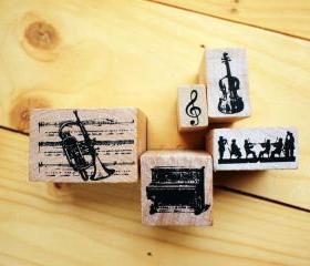 Wooden Rubber Stamp Box, Music instrumental set