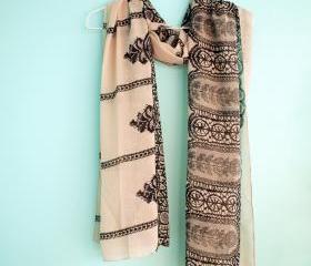 Khaki, Pale Pink Chiffon Scarf