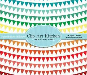 Party Banners Clip Art, Rainbow color set