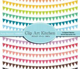 Party Banners Clip Art, Colorful Stripe set