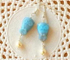 'Wisdom' 01, blue owl earrings - 'Treasures' collection - aqua blue, vintage style jewelry