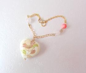 Dreamz Come True Bracelet -14K Gold, Rose Quartz, Pink Coral & Heart Charm