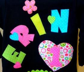 Birthday tshirt with name and age accented with cute hearts. Toddler and youth sizes.
