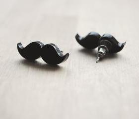 Moustache/Mustache Stud Earrings, Nickel Free, Black, Movember