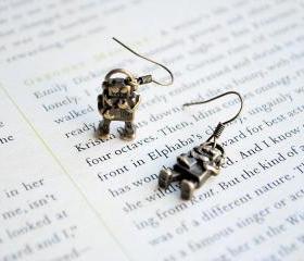 Robot Earrings, Dangle, Antique Gold, Geekery, Cute