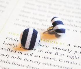 Hello Sailor Button Earrings, Nautical, Navy, White, Striped