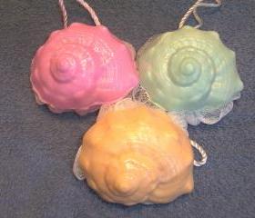 Conch Shell Soap Scrubbie- Your choice of color and scent