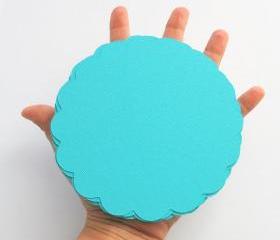 16 turquoise(5.0 inches) Scalloped Circles in Textured Cardstock A111
