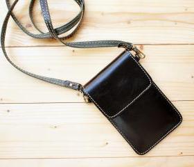 iPhone case, Leather bag with Strap, Black