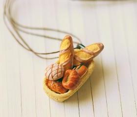 Miniature Food Jewelry - Bread Basket Necklace - French Bread Necklace