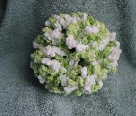 Lime Green and White Hair Scrunchie - crocheted