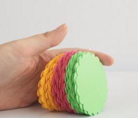 48 Scalloped Circles (2.5 inches) in hot pink, Canary Yellow and Lime Green textured Cardstock Die Cut A90