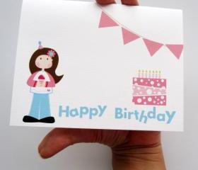 Happy Birthday, a Cute doll Birthday Party card A55