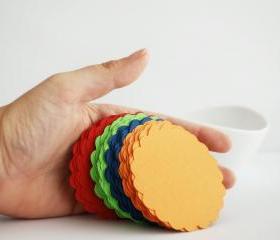 32 Scalloped Circles (2.5 inches) in orange, Navy Blue, Lime Green and Red Textured Cardstock Die Cut A89