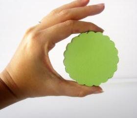 32 Scalloped Circles (2.5 inches) in Lime Green Paper Textured Cardstock Die Cut A117