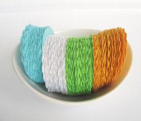 48 Scalloped Circles (2.5 inches) in Orange, Lime Green, white and Aqua Blue Textured Cardstock Die Cut A106